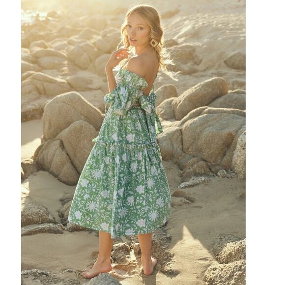 Eddy Olivia Cotton Midi Dress Small Green NEW - Picture 1 of 10